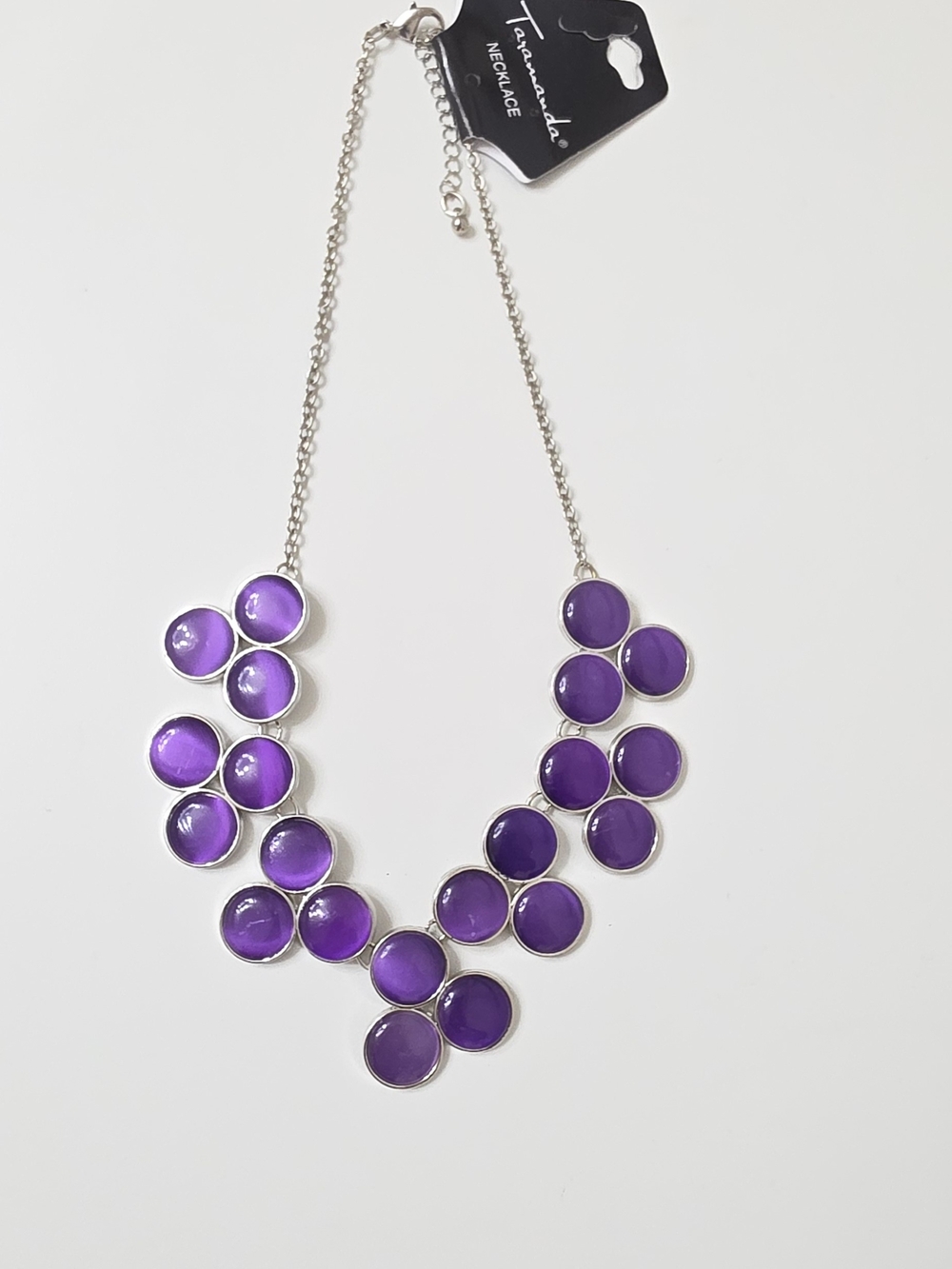 Taramanda Purple Cabochon Cluster Statement Bib Necklace NWT Silver Tone Grape